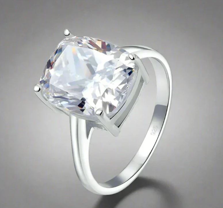 SOLID 925 STERLING SILVER PRINCESS CUT